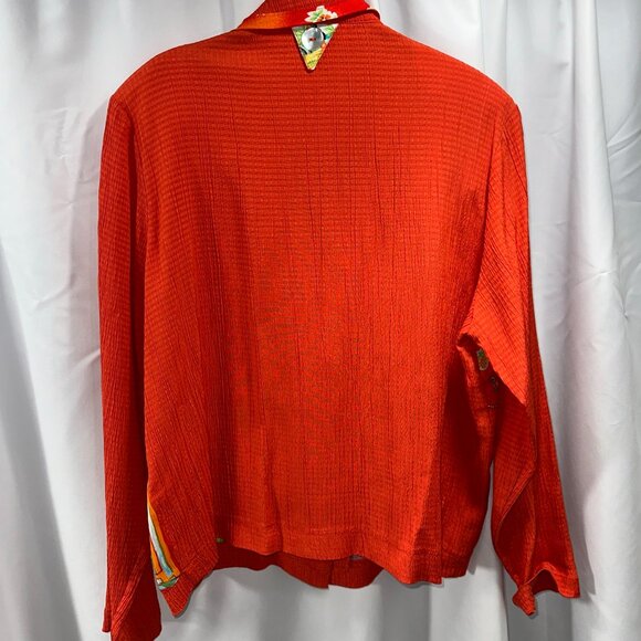 Vtg Howard Wolf 80's Woman Orange Floral Hawaiian Shirt Blouse Size 4 - Picture 11 of 15